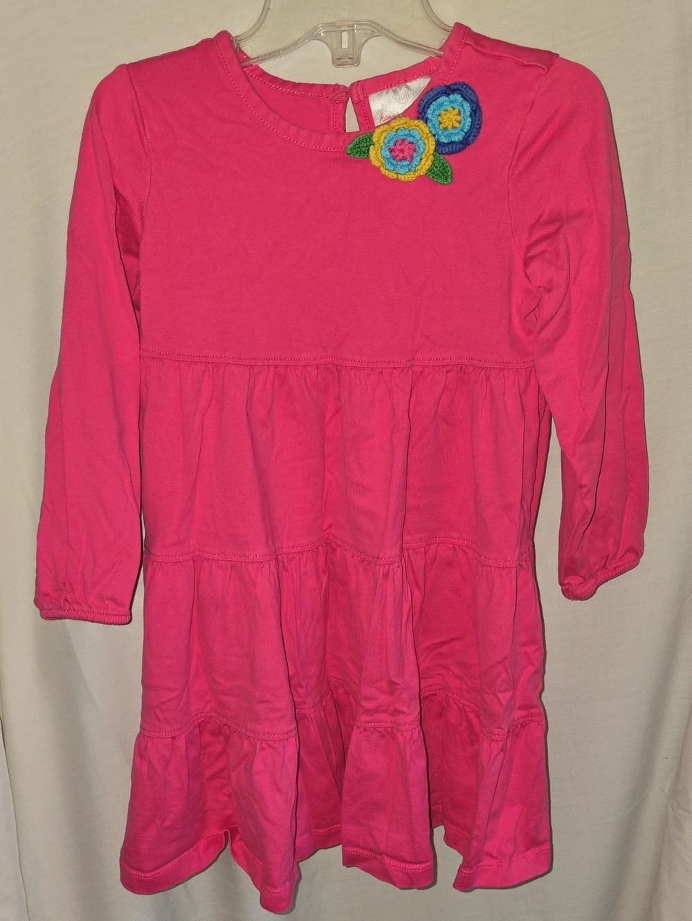 Hanna Andersson Hot Pink Long-Sleeve Tiered Dress with Crochet Flower